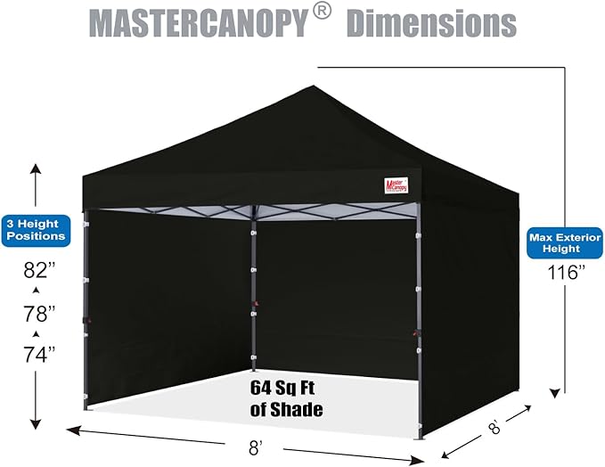 MASTERCANOPY Heavy Duty Pop-up Canopy Tent with Sidewalls (8x8,Black)