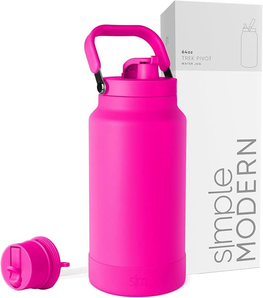 Simple Modern Trek Pivot | Half Gallon Water Bottle Jug with Handle & Boot | Interchangeable Straw & Chug Lids | Large Insulated Stainless Steel | Sports Camping Outdoors | 64oz, Raspberry Vibes