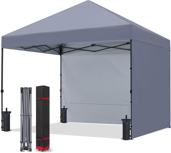 COOSHADE Pop Up Canopy Tent 8x8 with 2 Sidewalls, Outdoor Shade Instant Canopy Tents(Grey)