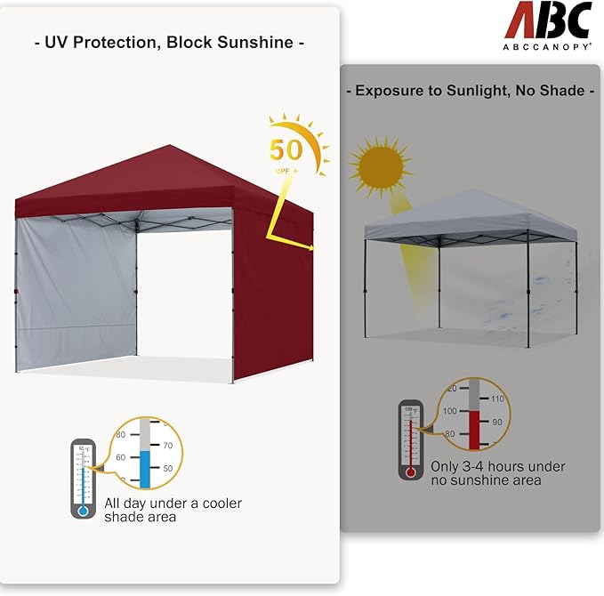ABCCANOPY Pop up Canopy Tent with 2 Sidewalls for Outdoor Sun Blocking or Rain Protection,10x10, Burgundy