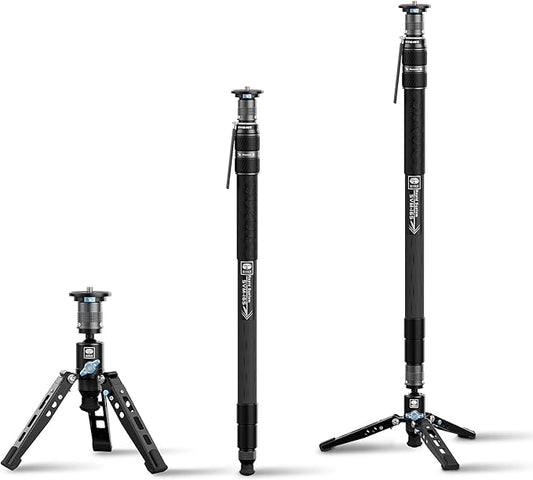 SIRUI SVM-165 Rapid Monopod for Cameras, 65” Carbon Fiber Monopod with Feet, One-Step Rapid Height Adjustment, Lightweight Travel Mono pod for DSLR Camera, Modular 3 in 1, Max Load 22lbs