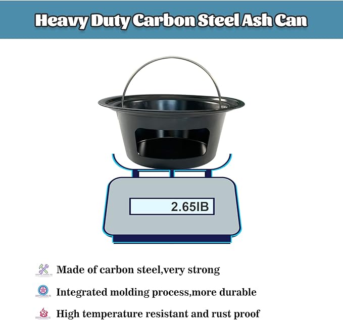 KAMaster Ash Can with Handle for Large Big Green Egg,Charcoal Ash Collector Must Haves Big Green Egg Accessories Carbon Steel Ash Pot High Temperature Resistance with Folding Handle Kamado Ash Basket