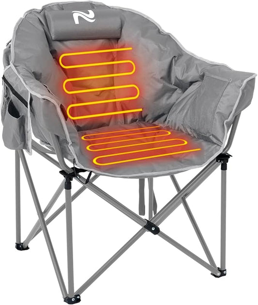 NAIZEA Heated Camping Chair, Oversized Heated Folding Outdoor Chair for Adults with 3 Heat Levels, Portable Foldable Patio Lounge Chair for Sports Outdoors Camp, Battery NOT Included
