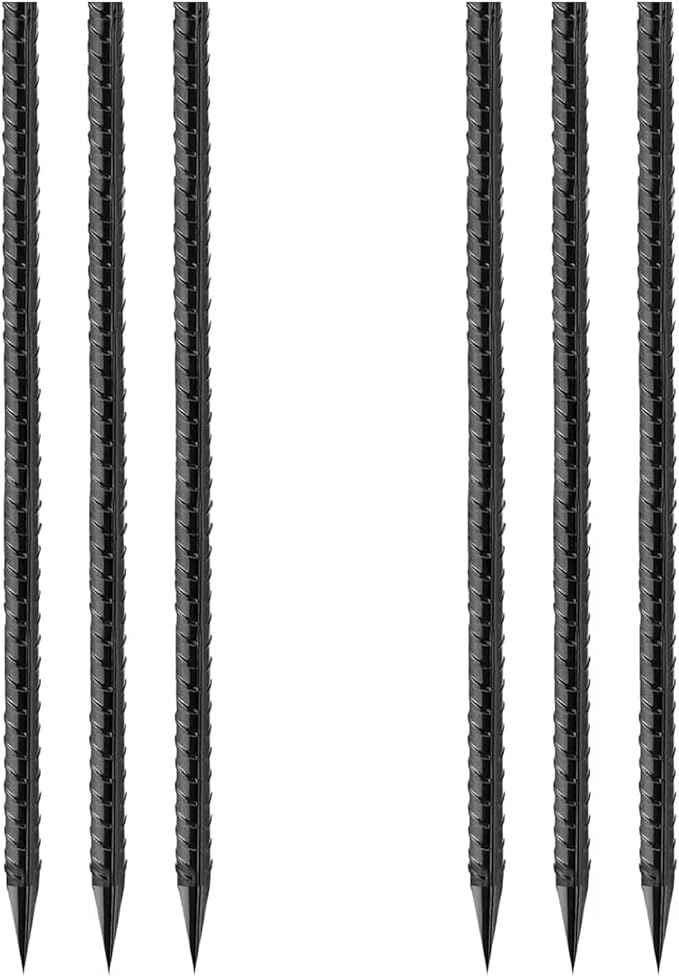 Straight-Rebar-Ground-Stakes 16Inch,Black Coated Straight Ground Anchors with Chisel Point End,Anti-Rust 6Pack Heavy Duty Steel Stakes for Landscape Timbers House Structure Plant Support in Garden