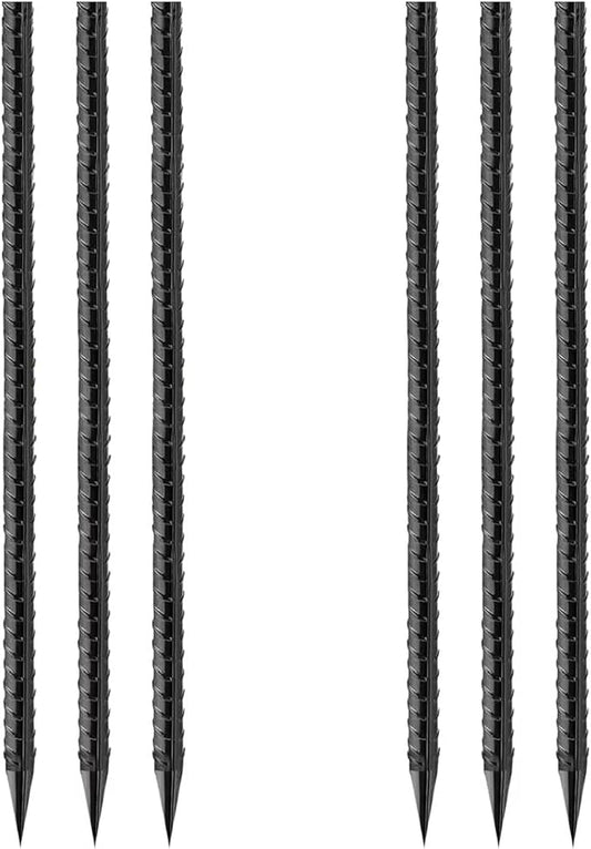 Straight-Rebar-Ground-Stakes 16Inch,Black Coated Straight Ground Anchors with Chisel Point End,Anti-Rust 6Pack Heavy Duty Steel Stakes for Landscape Timbers House Structure Plant Support in Garden
