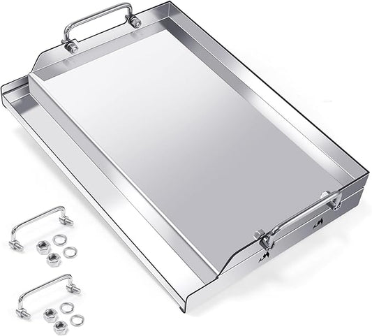 Hiorucet Stainless Steel Griddle, 18" x 12.5" Rectangular Gas Grill Griddle Plate Pan for Charcoal/Gas Grills, Camping, Tailgating, Parties, Indoor/Outdoor Universal BBQ Cooking Flat Top Grill Insert.
