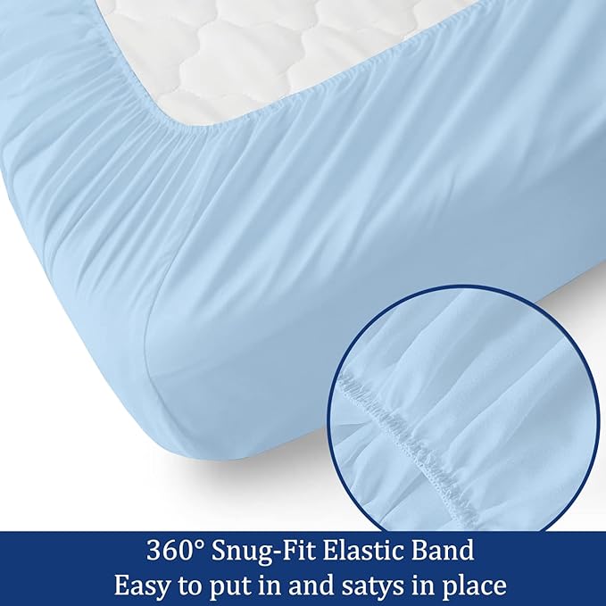 RV King Sheet Set 72 x 80 - 100% Egyptian Cotton, 600 Thread Count - 4 Piece RV Camper Bedding - Deep Pocket RV Sheets Fits Upto 16" Mattress - Soft & Breathable Camping Sheets - Light Blue