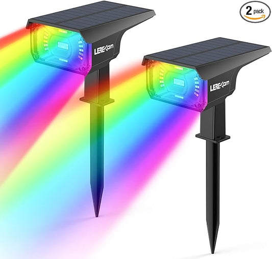Solar Outdoor,40 LEDs Color Changing RGB Solar Landscape Path Lights,USB & Solar Powered Multicoloured Spotlights,14 Colors Auto Cycling Spotlights for Yard,Garden,2 Pack
