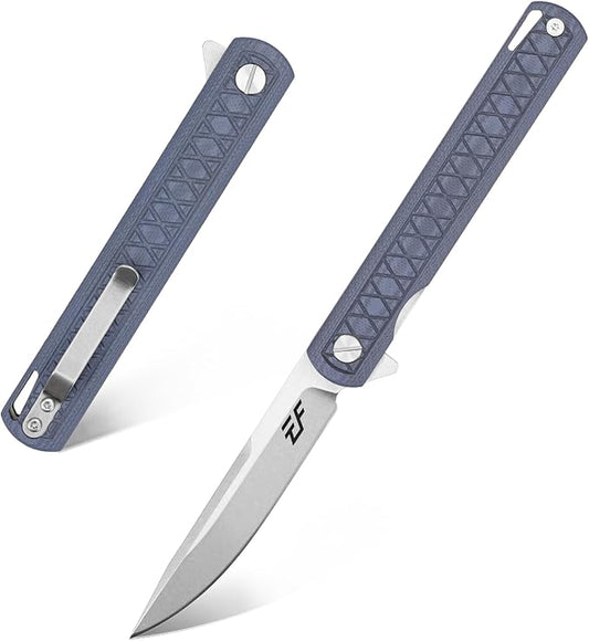 Eafengrow EF16 Folding Knife Flipper Ball Bearing Point D2 Blade G10 Handle with Pocket Clip Everday Carry Pocket Knife Liner Lock Camping Tactical Outdoor Multitool (Gray Blue)