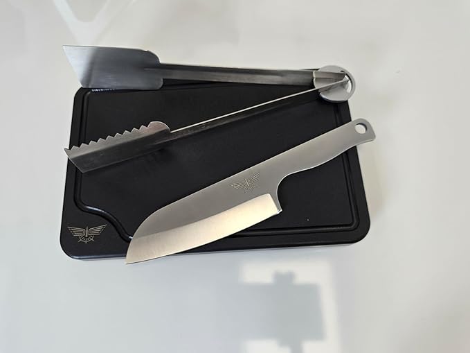 Ammo Can Grill – Field Cook Set | Portable Charcoal Grill Kit with 1" Cast Iron Pan, Cutting Board, Knife & Tongs | Fits in Ammo Can | Great for Camping, Tailgating, Outdoors