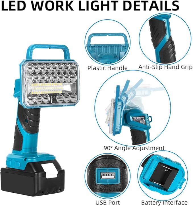 18W Cordless LED Flashlight for Makita 18V Lithium-ion Battery, 2000LM Handheld Work Light with USB Charger Port for Camping, Hiking, Climbing, Job Site, Indoor & Outdoor Use