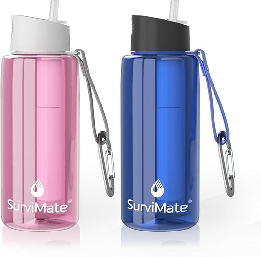 SurviMate Purified Water Bottle for Camping, Hiking, Backpacking and Travel, BPA Free with 5-Stage Intergrated Filter Straw