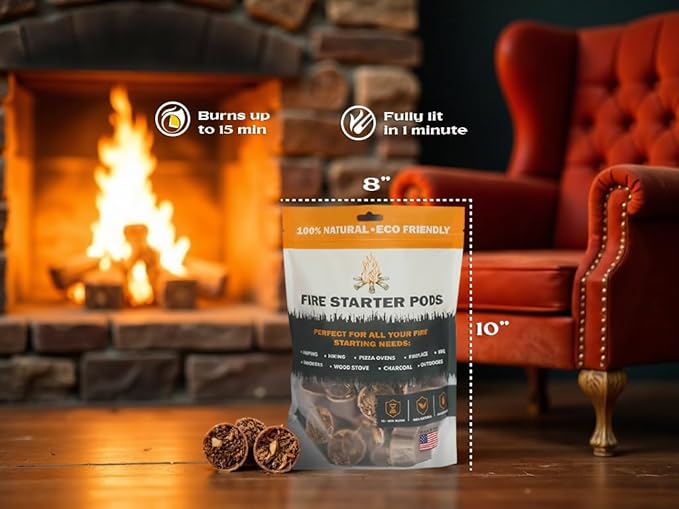 Fire Starter Pods (50 Pack) – Natural Fire Starters for BBQ, Fire Pits, Campfires | Long-Lasting, Eco-Friendly, Made in USA
