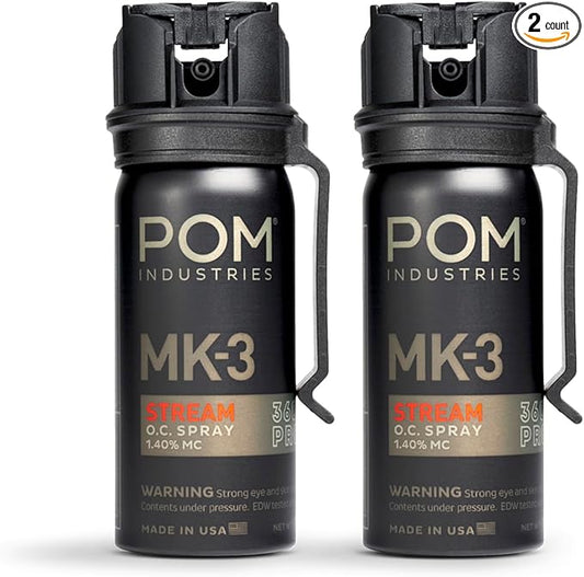POM MK3 Pepper Spray, Belt Clip Model, Maximum Police Strength OC with UV Marking Dye, Quick Flip Top Safety, 360° Performance at Any Angle, Powerful Accurate Stream, 18 ft Range, 1.8 fl oz
