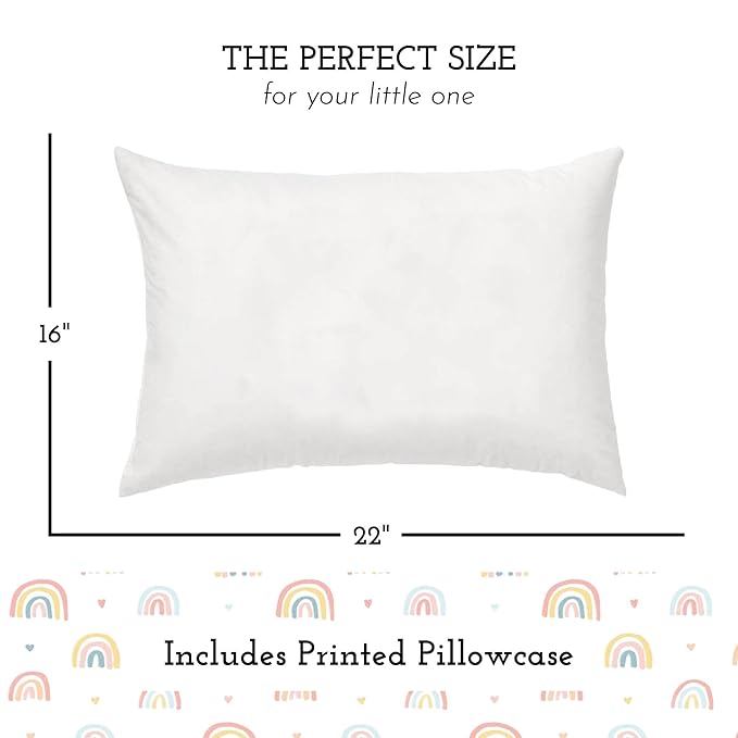 Little Sleepy Head Youth Pillow, 16x22 inch, Jumbo Toddler Pillow with Hypoallergenic Pillowcase - Perfect Travel Pillow (Rainbows)