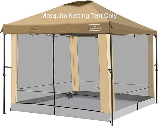 Canopy Universal Mosquito Netting Tent, Converts 10'x10' Canopy Gazebo into Camping Inner Tent, Screen House with Full PE Floors for Patio, Outdoor, Garden and Backyard（TOP & Frame NOT Included）Khaki