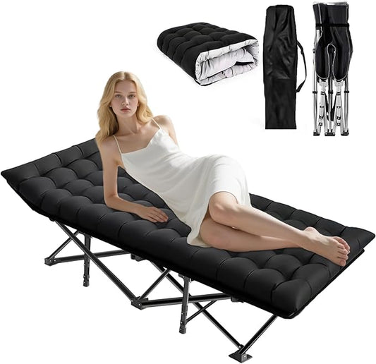 Oversized XXL Folding Camping Cot W/Mat for Adults, Heavy Duty Outdoor Bed with Carry Bag,1200 D Layer Oxford Portable Travel Camp Cots 32" Extra Wide Sleeping Cots Holds Up to 900LB (Black)