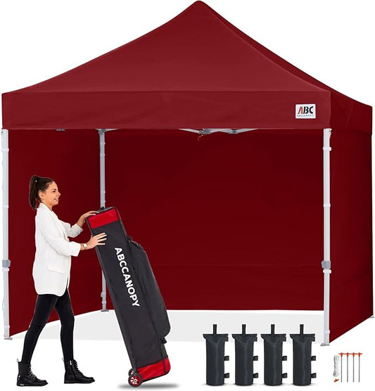 ABCCANOPY Easy Pop Up Canopy Tent with Sidewalls 10x10 Commercial -Series, Burgundy