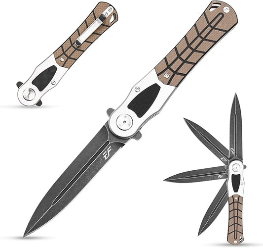 Eafengrow EF970 Folding Knife D2 Steel Blade G10 Handle EDC Tool Knife for Working Camping Hiking(Desert)