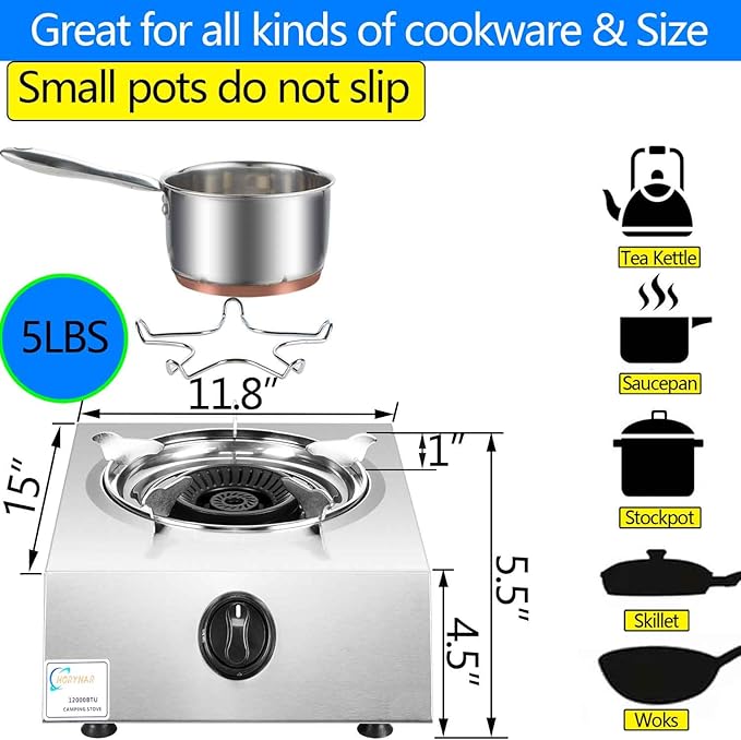 Propane Stove Single Burner Propane Stove 1 Burner 12,000 BTU Dual Fuel Auto Ignition with CSA Converter / QCC1 LPG Hose for Emergency Outdoor Cooking