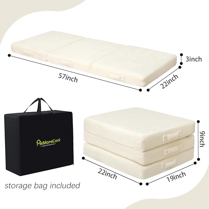MeMoreCool Foldable Floor Mattress for Kids, Toddler Floor Nap Mat for Sleeping Daycare, Small Child Foldable Bed, Trifold Futon Portable Tri Folding Mattress, 57x22 Inch