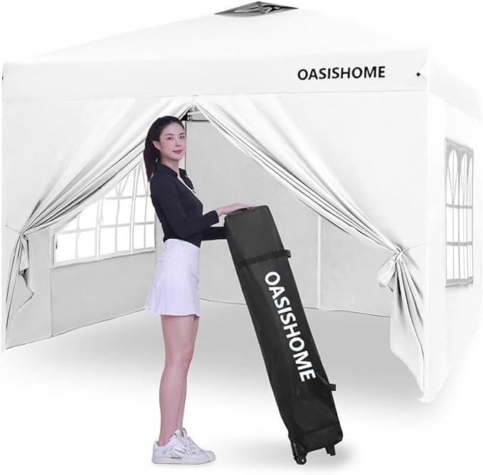 OASISHOME Pop-up Gazebo Instant Portable Canopy Tent 10'x10', Bag, for Patio/Outdoor/Wedding Parties and Events (White, 10x10)