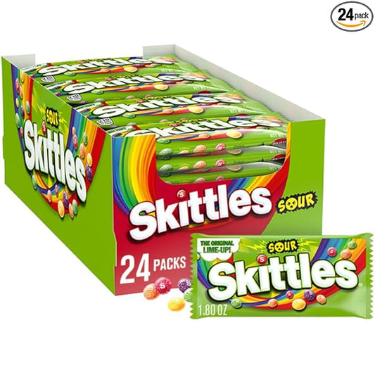 SKITTLES Sours Individually Wrapped Full Size Chewy Candy Packs, 24 Ct Bulk Box