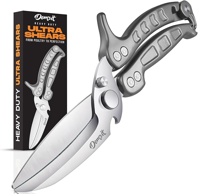 Poultry Shears Heavy Duty Professional, Kitchen Shears for Food, Kitchen Scissors Heavy Duty, Food & Meat Scissors, Dishwasher Safe Chicken Cutters. Spring Loaded, Silver