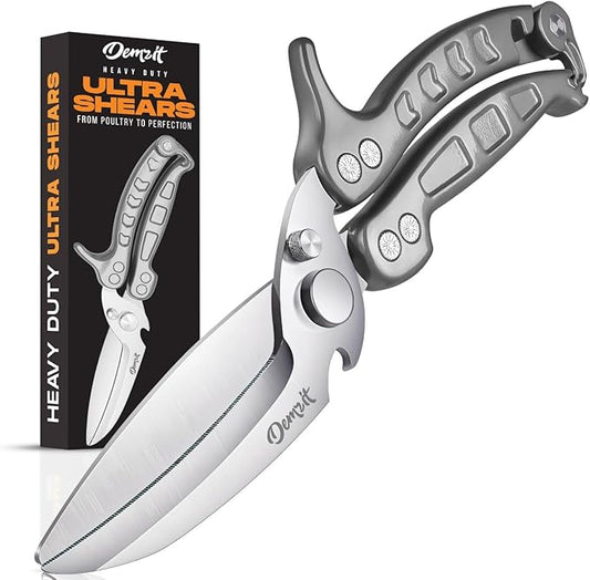 Poultry Shears Heavy Duty Professional, Kitchen Shears for Food, Kitchen Scissors Heavy Duty, Food & Meat Scissors, Dishwasher Safe Chicken Cutters. Spring Loaded, Silver