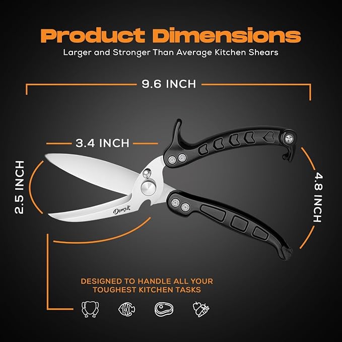 Poultry Shears Heavy Duty Professional, Kitchen Shears for Food, Kitchen Scissors Heavy Duty, Food & Meat Scissors, Dishwasher Safe Chicken Cutters. Spring Loaded, Black