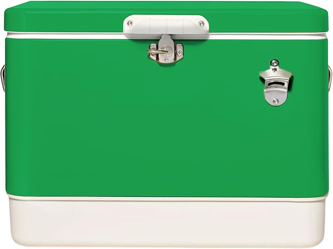 FSE Retro Metal Cooler, 80 Can/54 Qt. Capacity, Hard-Sided, Two Tone, Holds Up to 80 Beverage Cans, Metal Construction with Plastic Lining