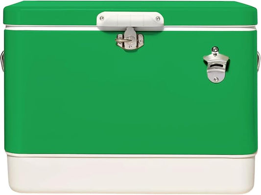 FSE Retro Metal Cooler, 80 Can/54 Qt. Capacity, Hard-Sided, Two Tone, Holds Up to 80 Beverage Cans, Metal Construction with Plastic Lining