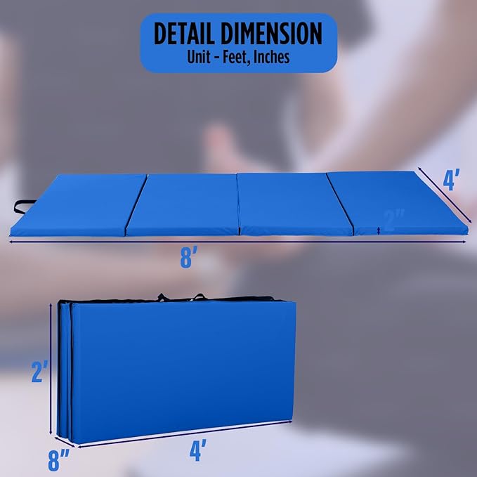 Gymnastics Mats Foldable Tumbling Mats Portable Gymnastics Exercise Mat 2'x6'/2.5'x6.4'/4'x6'/4'x8'/4'x10'/ Gymnastics Tumbling Mats Pad Home Exercise Panel Mat With Carrying Handles