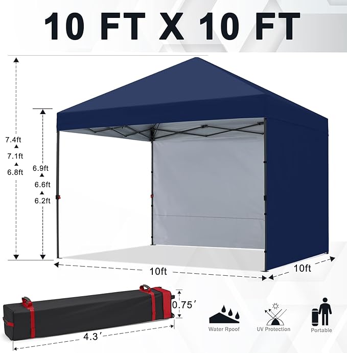 COOSHADE Pop Up Canopy Tent 10x10 with 2 Sidewalls, Outdoor Shade Instant Canopy Tents(Navy Blue)