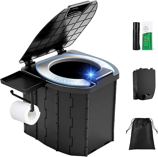 Camping Toilet Portable Potty - Upgraded Comfort Toilet Seat & Urine Splash Guard, Outdoor Foldable Travel Toilet for Camping, Hiking, RV Travel, Road Trips, Car & Truck Drivers