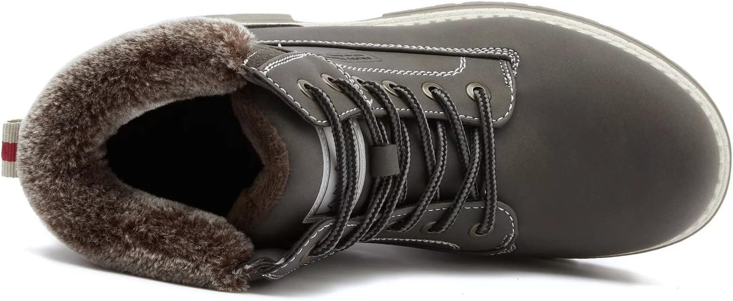 ANJOUFEMME Womens Hiking Snow Winter Boots - Waterproof Work Ankle Boots for Women Comfortable Warm Fur Boots for Backpacking Cycling