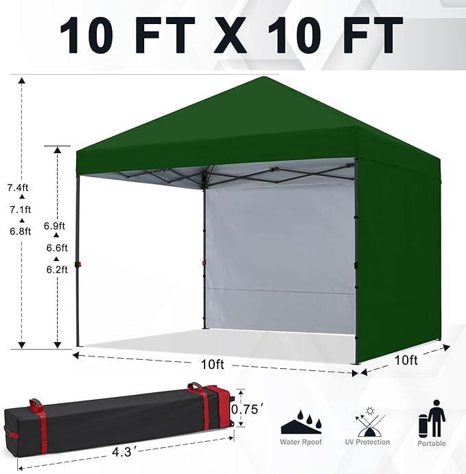 COOSHADE Pop Up Canopy Tent 10x10 with 2 Sidewalls, Outdoor Shade Instant Canopy Tents, Forest Green