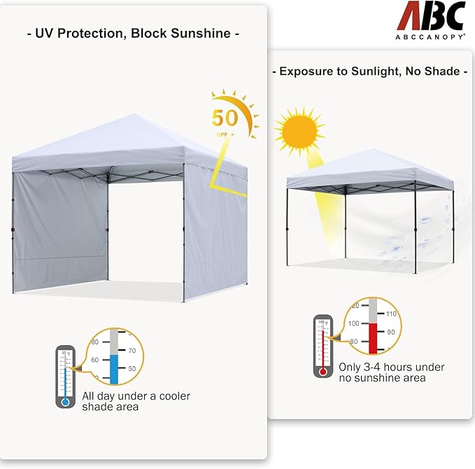 ABCCANOPY Easy Pop up Canopy Tent with 2 Sidewalls for Outdoor Sun Blocking or Rain Protection,10x10, White