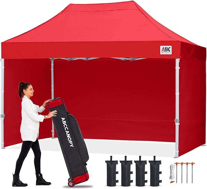 ABCCANOPY Easy Pop Up Canopy Tent with Sidewalls 10x15 Commercial -Series,Red