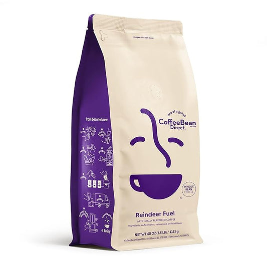 Coffee Bean Direct Reindeer Fuel Flavored, Whole Bean Coffee, 2.5 Pound Bag (Pack of 1)