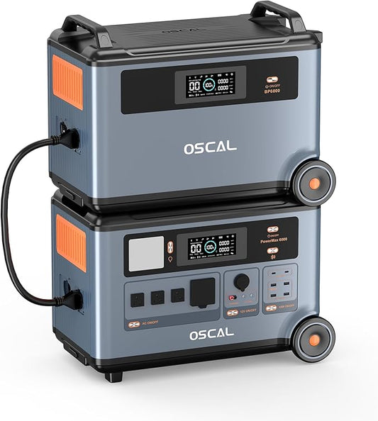 OSCAL 6000W/7200Wh Solar Power Station with BP3600 Expansion Battery, Expandable from 3600Wh to 7200Wh, High-Capacity Generator for Home Backup, Emergencies & Camping