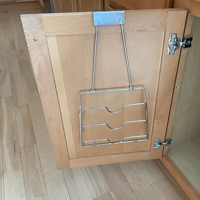 Evelots 2-in-1 Pot Lid Organizer with Towel Holder - 2 Pack, 3-Tier Cabinet Door Rack - Space-Saving Kitchen Organizer for Glass or Metal Pan Lids & Towels - Over the Door Design - Chrome