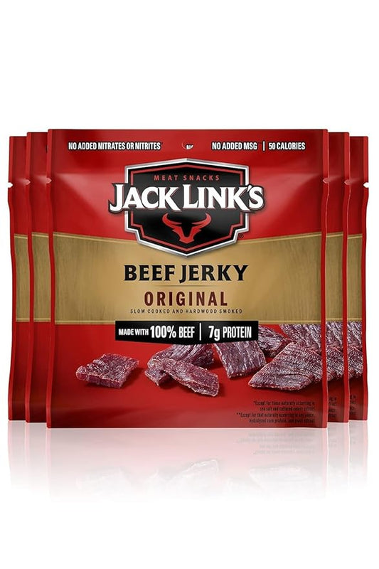 Jack Link's Beef Jerky, Original, Multipack Bags – Flavorful Meat Snacks for Lunches, Ready to Eat Protein Snacks, Individual Packs - 7g of Protein, Made with 100% Beef – 0.625 oz (Pack of 5)