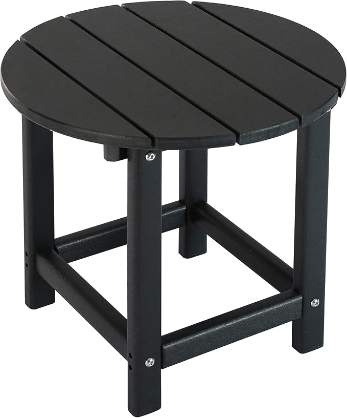 LZRS Round Adirondack Patio Side Table End Table, Outdoor Side Tables for Patio, Backyard,Pool, Indoor Companion, Easy Maintenance & Weather Resistant(Black)
