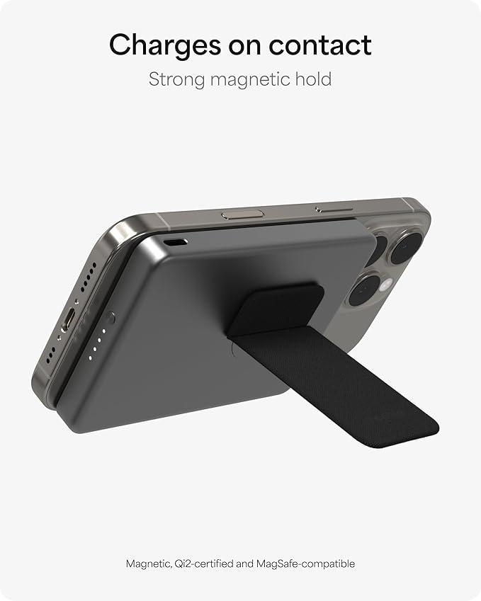 Mophie Powerstation Wireless Slim with Stand 5,000mAh Power Bank – MagSafe Compatible, 15W Qi2-Certified, 20W USB-C PD Fast Charging, Ultra-Thin Battery Pack for iPhone, Android, Travel & Airplane Use