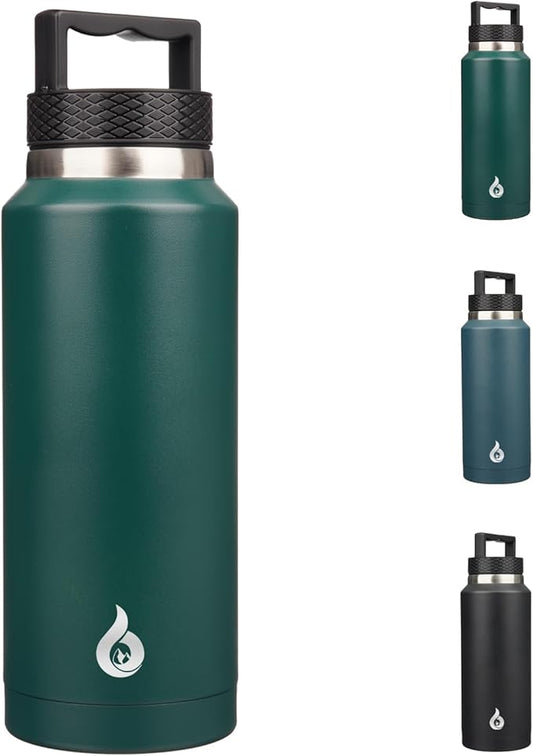 BJPKPK Insulated Water Bottles, Dishwasher Safe 36 oz Water Bottle with Handle, Leakproof BPA Free Water Jug, Stainless Steel Thermo for Sports, Army Green