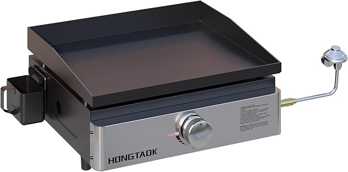 18 Inch Portable Propane Gas Grill Griddle with Non-stick Ceramic Coated Baking Pan，Propane Flat Top Grill for Tabletop, Outdoor, Cooking, Barbecue, Camping, Tailgating