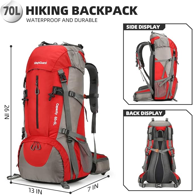 70L Hiking Backpack with Rain Cover Lightweight Travel Backpack Waterproof Camping Backpack