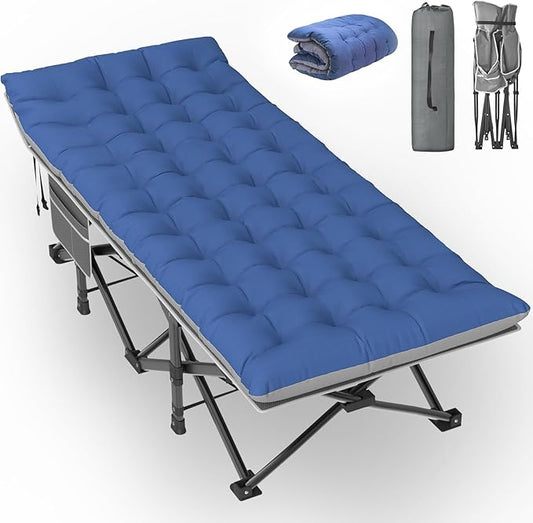Slendor Oversized Camping Cot XXL, 79" L x 32" W x 19" H Folding Cots for Adults with Mattress, Carry Bag, Cots Bed for Tent, Office, Support 900lbs