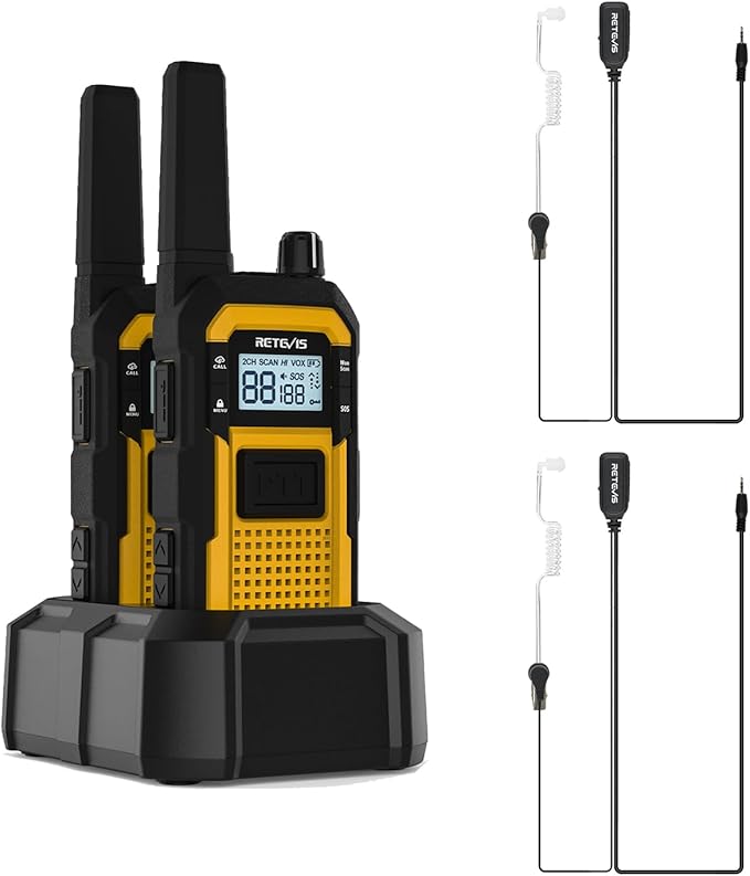 Retevis RB48 Walkie Talkies with Earpiece, Waterproof Heavy Duty Two Way Radios, Vibration Call, 2000mAh, NOAA, 2 Way Radio Long Range(2 Pack)
